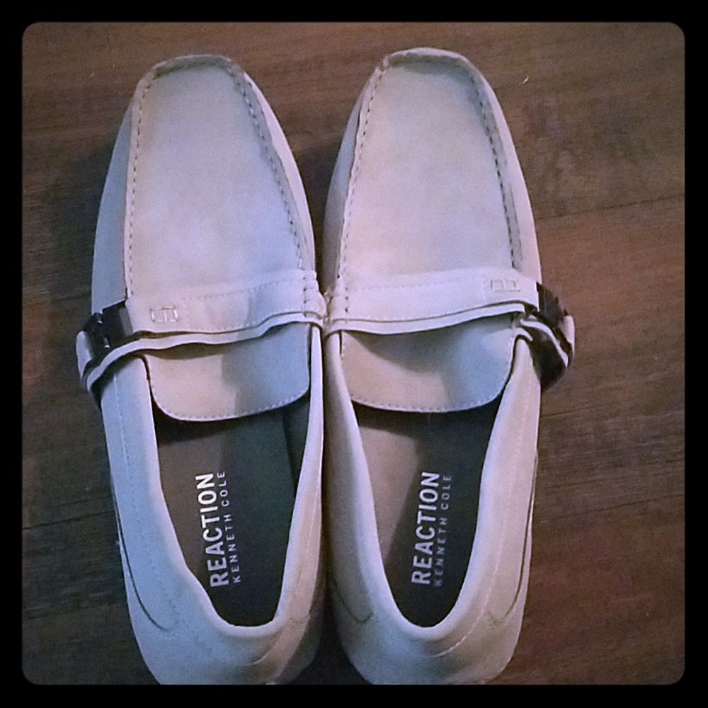 Men's light grey suade slip on dress show.